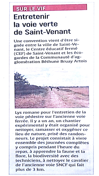 Article de presse chantier nature CEF Saint Venant